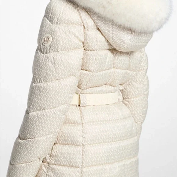 Michael Kors Monogrammed Puffer Jacket with Fur Hood - Picture 13 of 13